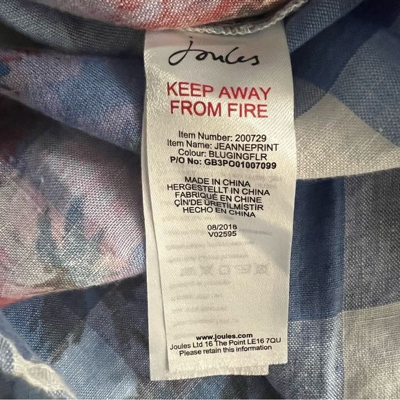 Joules Jeanne Print Blue Gingham Floral Linen Button Up Shirt Classic Fem Size 8 - Picture 7 of 9